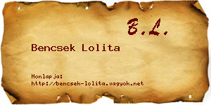 Bencsek Lolita névjegykártya